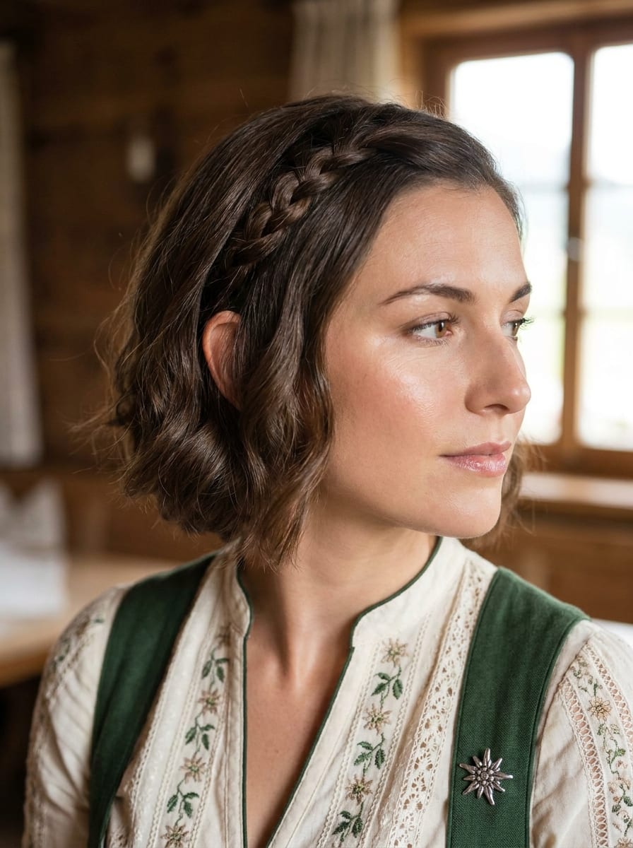 Bob mit seitlichem Mini-Zopf - Oktoberfest Frisur für kurze Haare